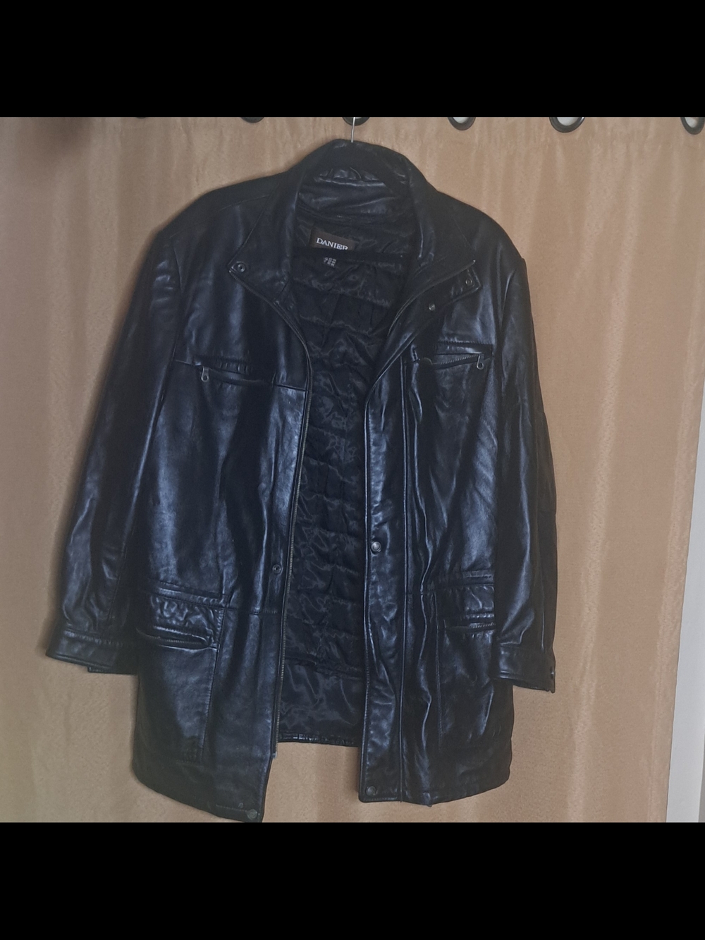 Danier Black Leather Pea Coat with Quilted Lining